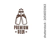 Premium Beer logo featuring two clinking bottles. Suitable for bar branding, craft beer packaging, menu design, and brewery identity. Vector illustration.