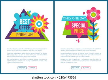 Premium best offer advertisement stickers set abstract springtime flower promo label shopping spring sticker blooming bud isolated online poster push button