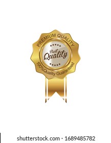 Premium, Best Quality and Genuine quality  award golden label badge design with ribbon& 100% Guarantee