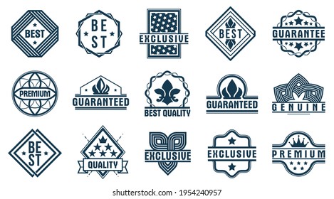Premium best quality vector emblems set, black and white badges and logos collection for different products and business, classic graphic design elements, insignias and awards.