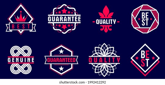 Premium best quality vector emblems set over dark, badges and logos collection for different products and business, classic graphic design elements, insignias and awards.