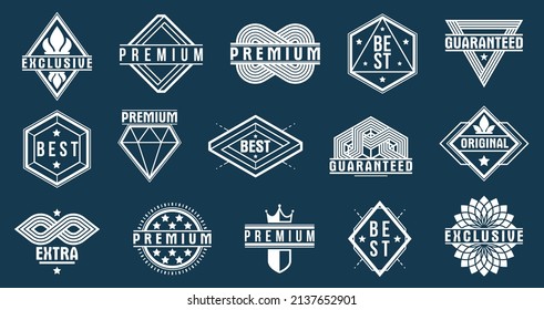 Premium best quality vector emblems set, black and white badges and logos collection for different products and business, classic graphic design elements, insignias and awards.