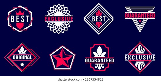 Hochwertige Vektorsymbole in bester Qualität, die auf Dunkelheit, Abzeichen und Logos-Kollektion für verschiedene Produkte und Unternehmen, klassische Grafikdesign-Elemente, Insignien und Auszeichnungen gesetzt sind.
