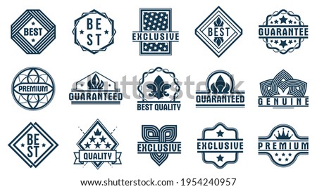 Premium best quality vector emblems set, black and white badges and logos collection for different products and business, classic graphic design elements, insignias and awards.