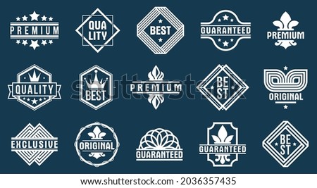 Premium best quality vector emblems set, black and white badges and logos collection for different products and business, classic graphic design elements, insignias and awards.