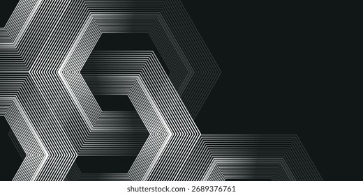 fundo abstrato preto premium com linhas arredondadas diagonais. fundo hexágono. arte vetorial