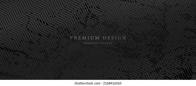 Premium black background design with guilloche line pattern. Vector horizontal template for digital lux business banner, formal invitation, luxury voucher, prestigious gift certificate