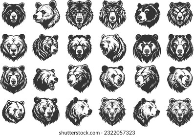 Premium Black Bear Logo  bundle Vector. Monochrome Illustrations Of Stylized Bears Set. Hand Drawn Bear Set Premium Logo Template. creative bundle. professional Bear Logo