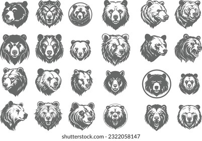 Premium Black Bear Logo  bundle Vector. Monochrome Illustrations Of Stylized Bears Set. Hand Drawn Bear Set Premium Logo Template. creative bundle. professional Bear Logo