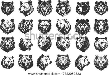 Premium Black Bear Logo  bundle Vector. Monochrome Illustrations Of Stylized Bears Set. Hand Drawn Bear Set Premium Logo Template. creative bundle. professional Bear Logo