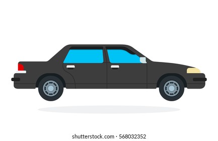 Premium black car vector flat material design isolated on white