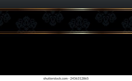 Premium black casino background with golden frame and floral seamless ornament	