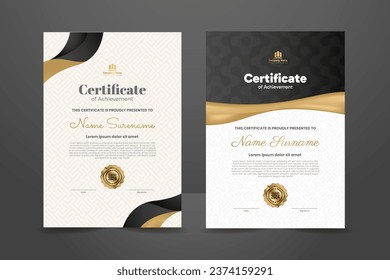 Diseño de plantillas de certificado negro premium con adorno dorado. Ilustración vectorial