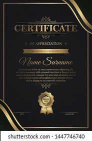 Premium Black Certificate Template With Gold Dark