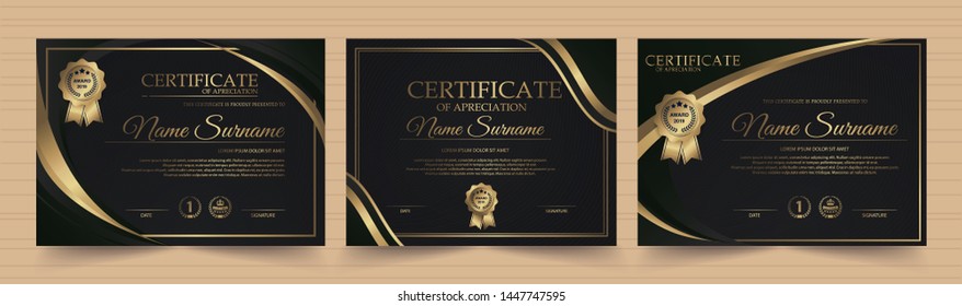 Premium Black Certificate Template With Golden Lines