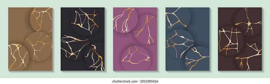 Premium black friday banner backgrounds with gold brocken line patterns vector collection. Black, brown, gray, purple cover page backgrounds with circles decorated by pannerns if brocken lines.