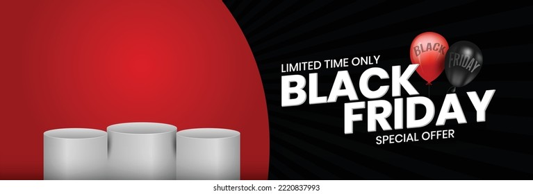 Producto Premium Black Friday Mostrando Oferta Especial Diseño De Plantilla De Banner Con Objeto Balloon Y Sólo Texto De Tiempo Limitado. 