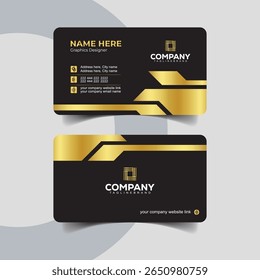 Premium Black and Gold Business Card Layout with Company Info and Logo Highlight