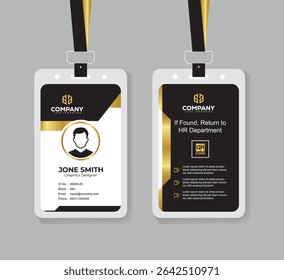 Premium Black and Gold ID Card Template with QR Code for Corporate Employees and Staff Identity
