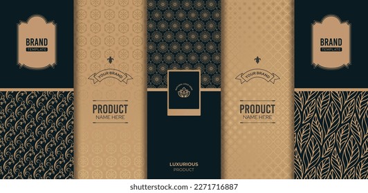 Premium black gold pattern background for Chocolate label design wine labels perfume label design luxury cosmetic products dry fruit packaging spice premium cloth tag design vector collection