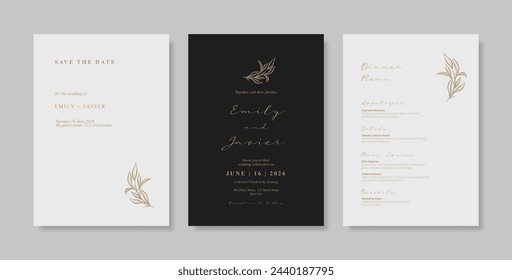 Premium black and gold wedding invitation. Simple and elegant wedding card template