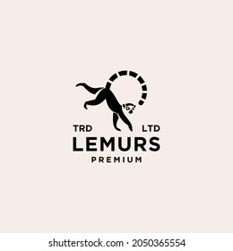 Premium black lemurs ring tail vector logo design isolated white background