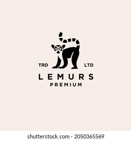 Premium black lemurs ring tail vector logo design isolated white background