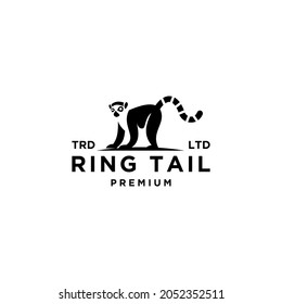 Premium black lemurs ring tail vector logo design isolated white background