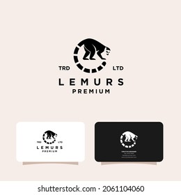 Premium black lemurs ring tail vector logo with business card background