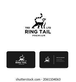 Logotipo del vector de cola de anillo de lémur negro premium con fondo de tarjeta de visita