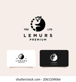 Premium black lemurs ring tail vector logo with business card background