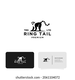 Premium black lemurs ring tail vector logo with business card background