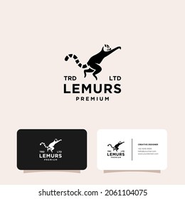 Premium black lemurs ring tail vector logo with business card background