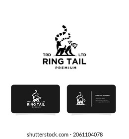 Premium black lemurs ring tail vector logo with business card background