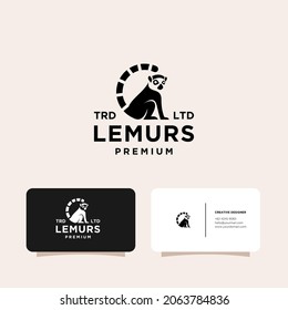 Premium black lemurs ring tail vector logo with business card background