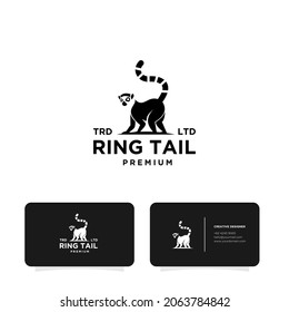 Premium black lemurs ring tail vector logo with business card background