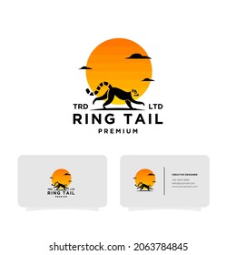 Premium black lemurs ring tail vector logo with business card background
