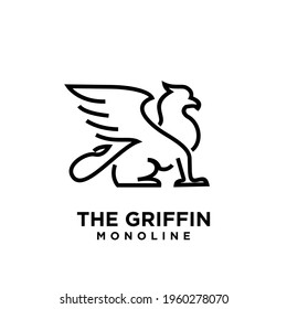 premium black minimal Griffin Mythical Creature Emblem mascot Line Vector Design Logo 