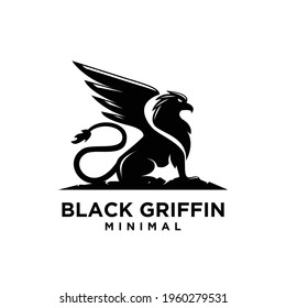 premium black minimal Griffin Mythical Creature Emblem mascot Vector Design Logo 