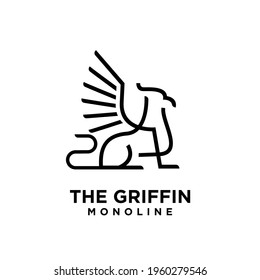 premium black minimal Griffin Mythical Creature Emblem mascot Line Vector Design Logo 