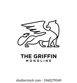 premium black minimal Griffin Mythical Creature Emblem mascot Line Vector Design Logo 