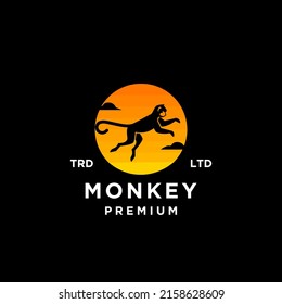 premium black monkey and sunset vector logo icon illustration design