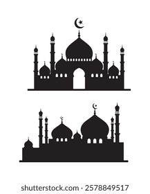 Premium Black Mosque Set Vector Art for Islamic Graphic Projects
