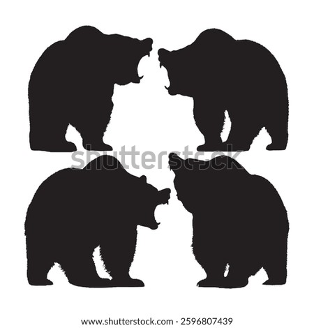 Premium Black Roaring Bear Silhouette for Strong and Fearsome Designs - Bear Vector - Bear Icon
