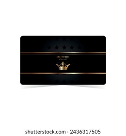 Premium black VIP card with golden frame and gold crown white isolated background