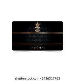 Premium black VIP card with golden frame and gold crown white isolated background	