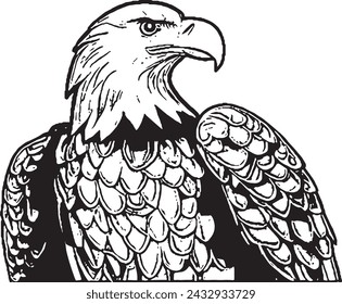 Premium Black And White Bold Eagle Drawing Vector Illustration