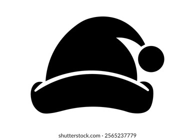 Premium black and white Santa Claus hat clipart for festive artwork, traditional Santa hat graphic, holiday decoration graphic, Santa hat silhouette, winter holiday design