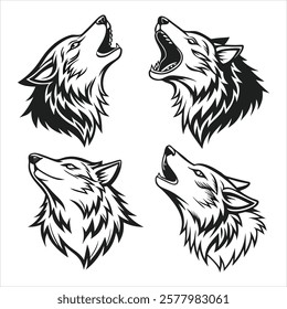 Premium Black and White Wolf Head Vector Set - Intricate and Sophisticated Designs	
