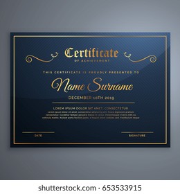 premium blue certificate template design in golden style